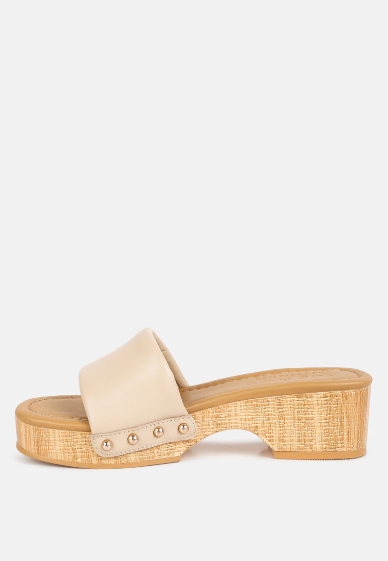 Minny Textured Heel Leather Slip On Sandals - Tigbul's Variety Fashion Shop