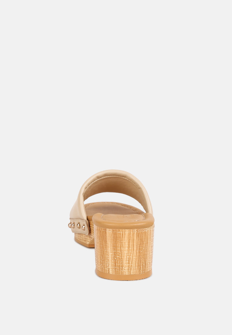 Minny Textured Heel Leather Slip On Sandals - Tigbul's Variety Fashion Shop