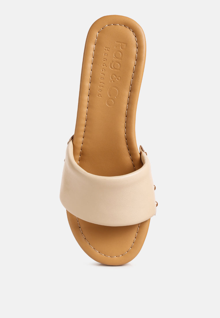 Minny Textured Heel Leather Slip On Sandals - Tigbul's Variety Fashion Shop