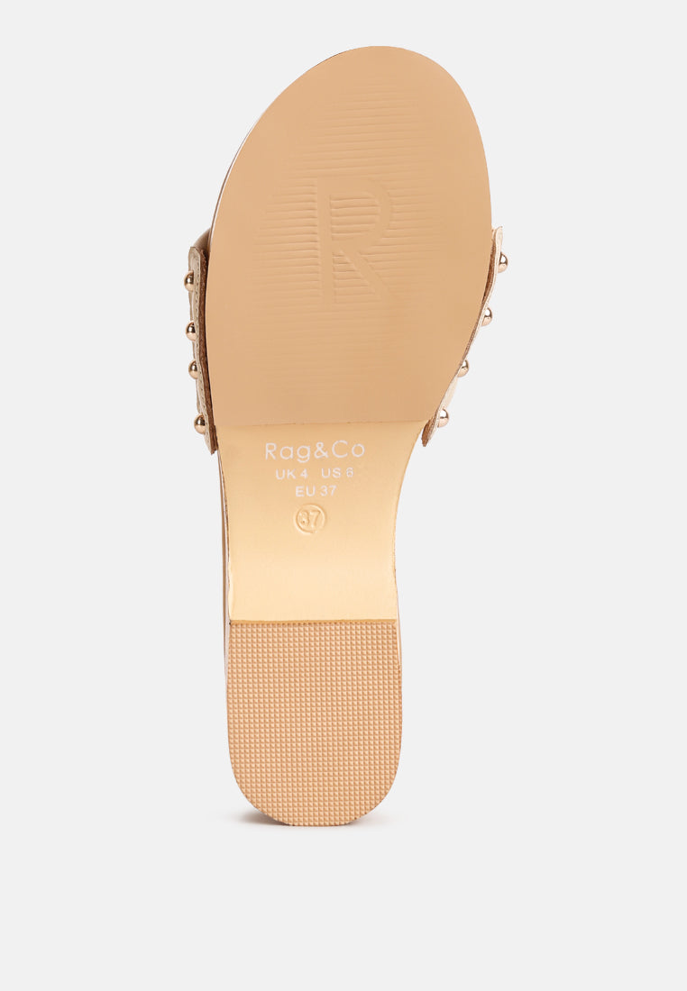 Minny Textured Heel Leather Slip On Sandals - Tigbul's Variety Fashion Shop