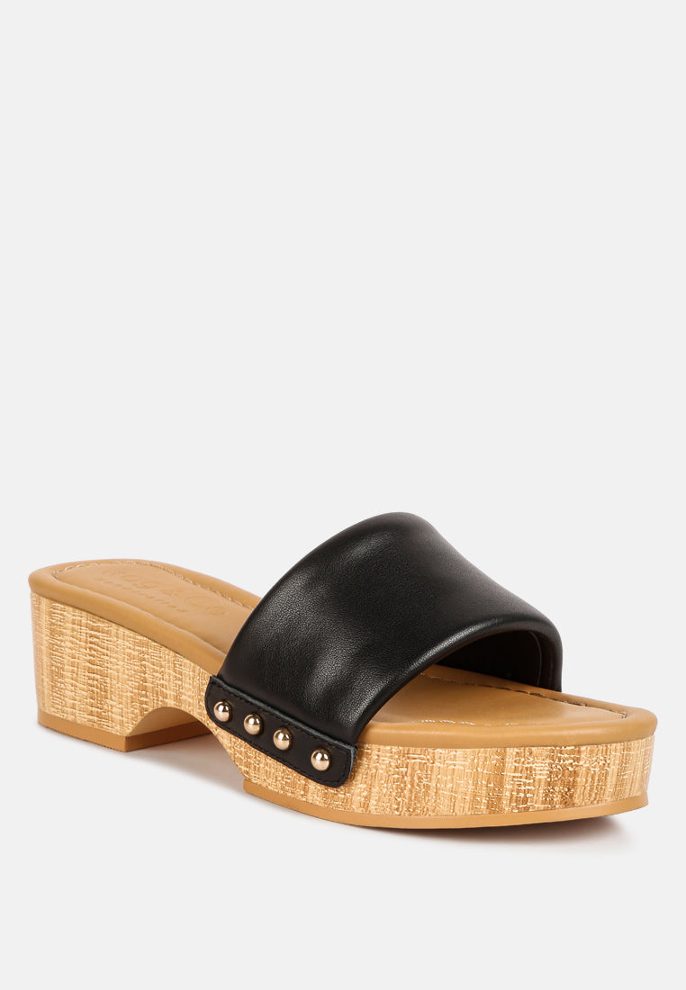 Minny Textured Heel Leather Slip On Sandals - Tigbul's Variety Fashion Shop