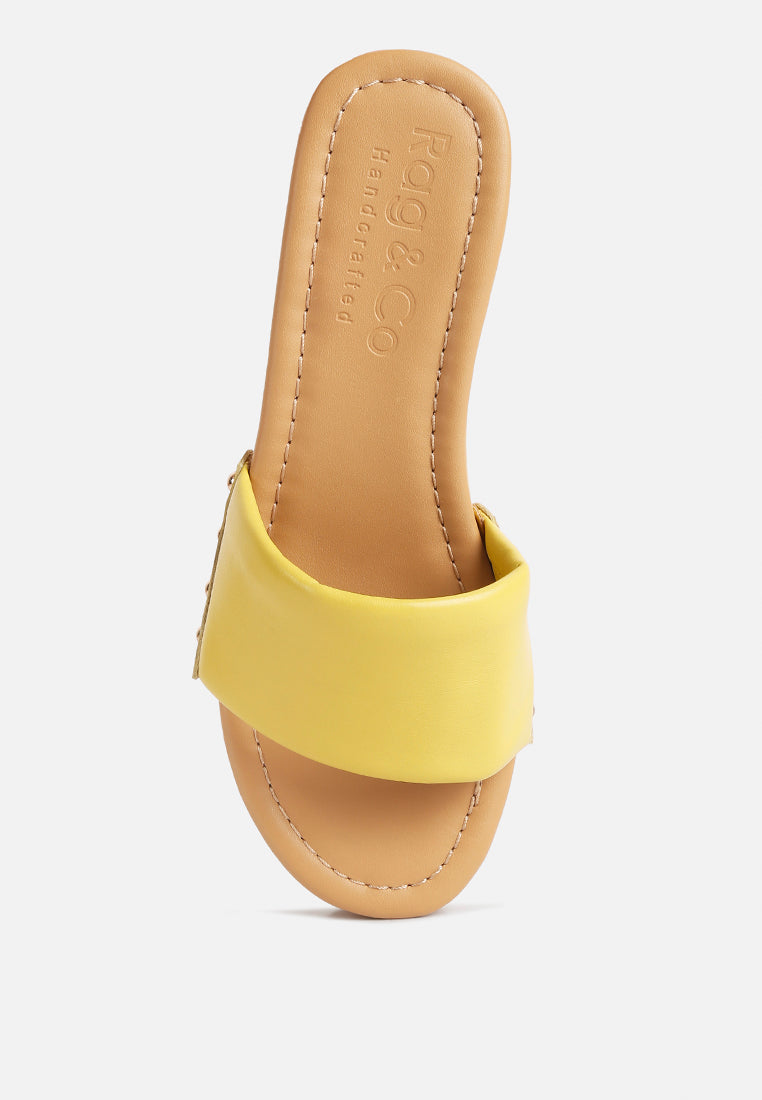 Minny Textured Heel Leather Slip On Sandals - Tigbul's Variety Fashion Shop