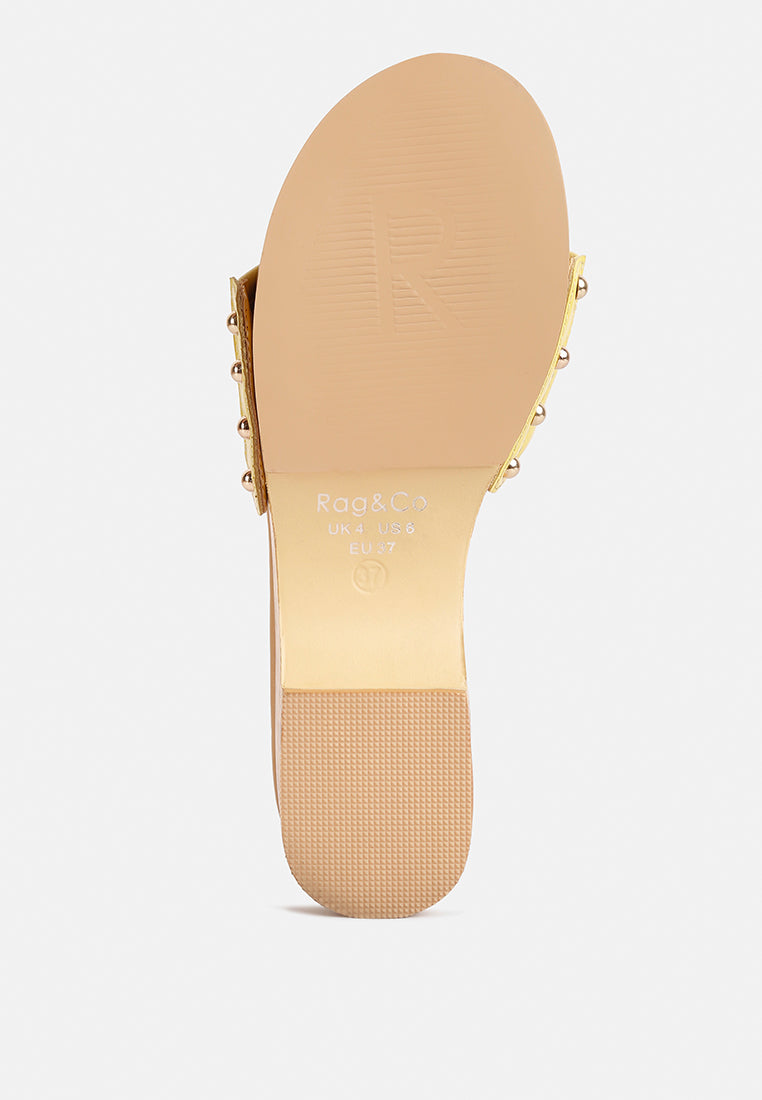 Minny Textured Heel Leather Slip On Sandals - Tigbul's Variety Fashion Shop