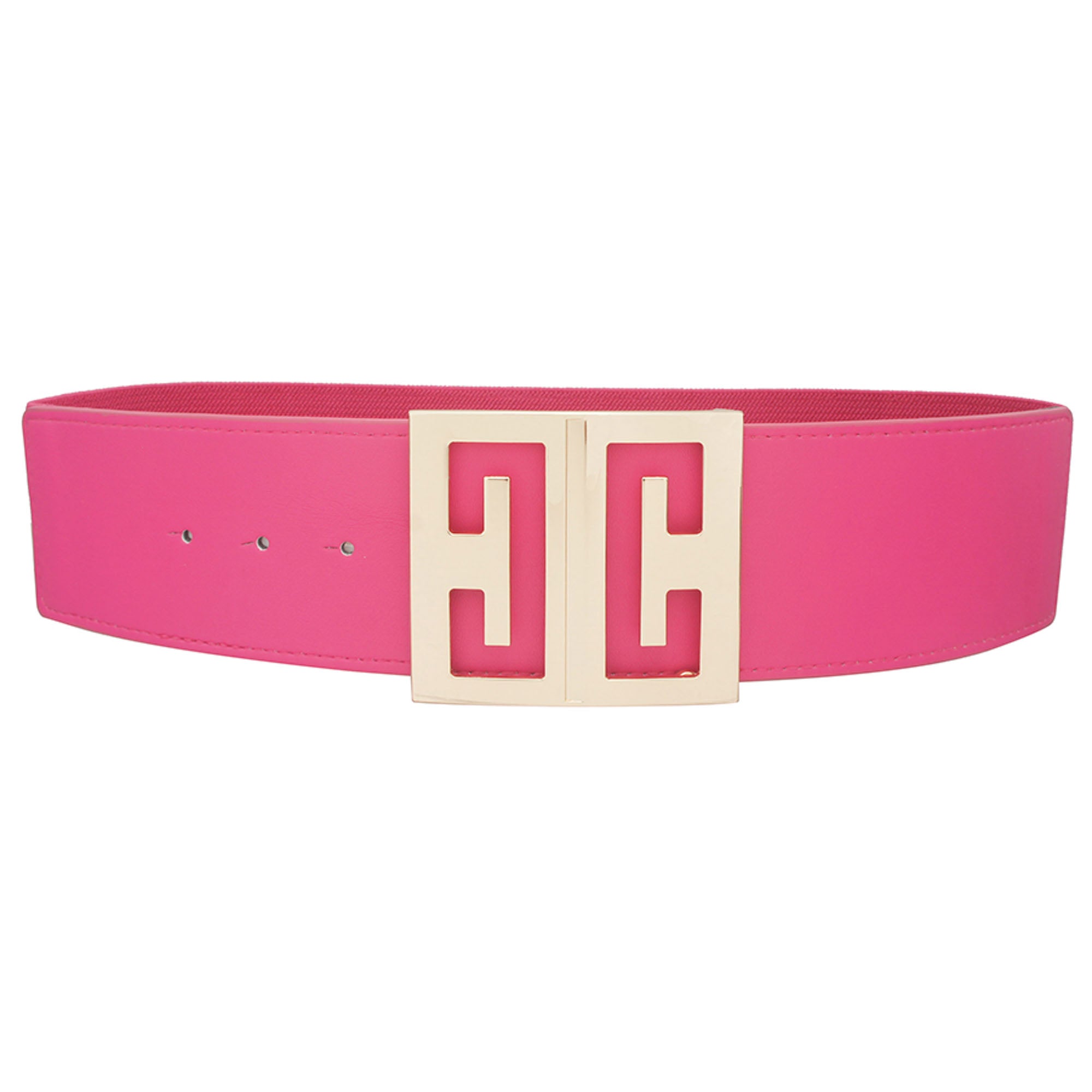 Fuchsia mirror cut-out square buckle belt with gold-tone buckle