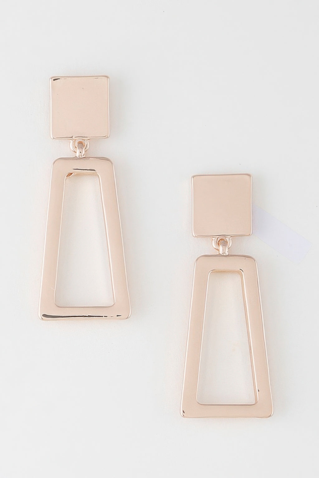 Modern geometric frame drop earrings, Gold-tone square tops with open drop frames