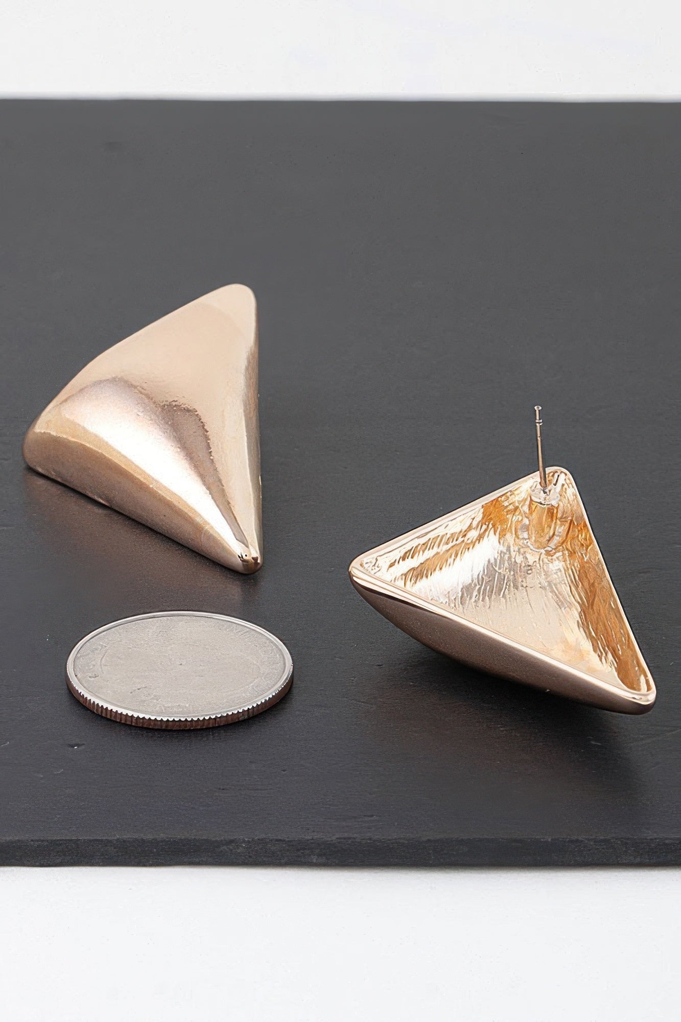 Triangular stud earrings, gold-tone, triangular front with secure stud post