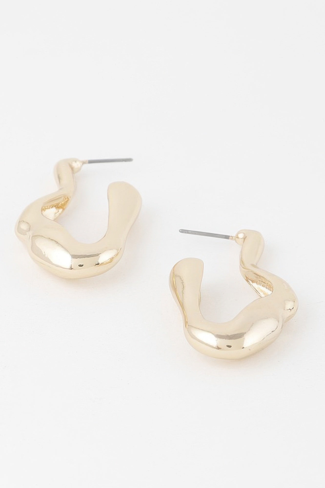 Molten Hoop Earrings, gold-tone curved open hoops with glossy finish