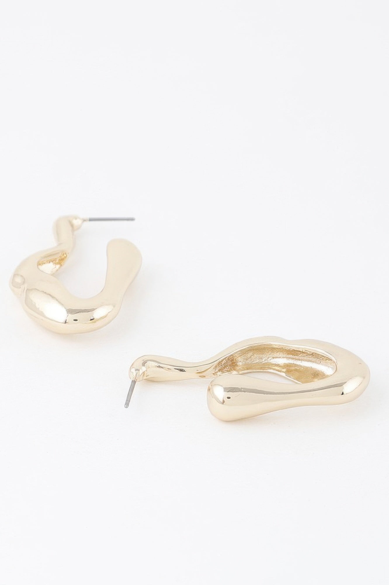 Molten Hoop Earrings, gold-tone open hoop shape with straight post backs