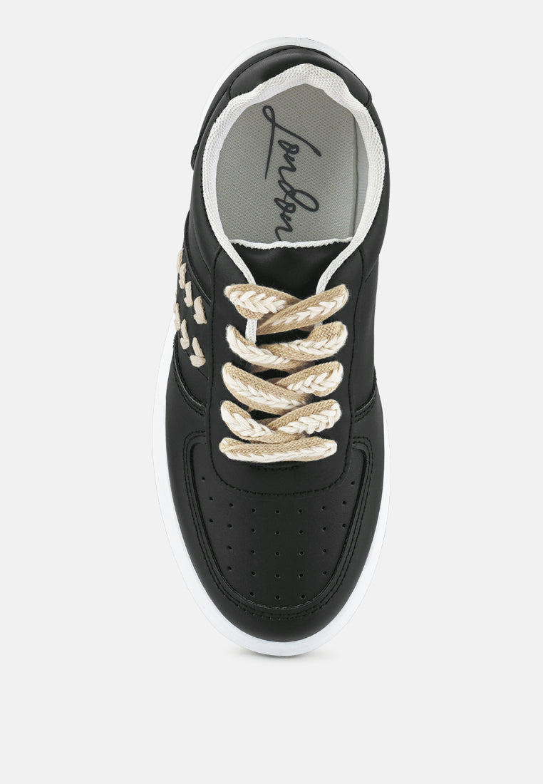 Monigue Faux Leather Cross Stitch Detail Sneakers - Tigbul's Variety Fashion Shop