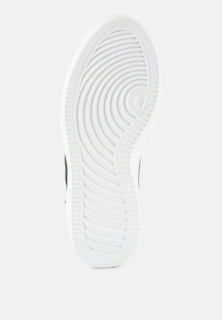 Monigue Faux Leather Cross Stitch Detail Sneakers - Tigbul's Variety Fashion Shop