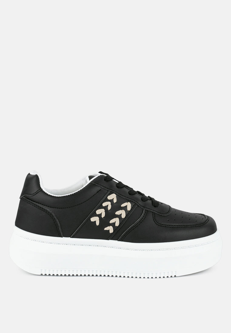 Monigue Faux Leather Cross Stitch Detail Sneakers - Tigbul's Variety Fashion Shop