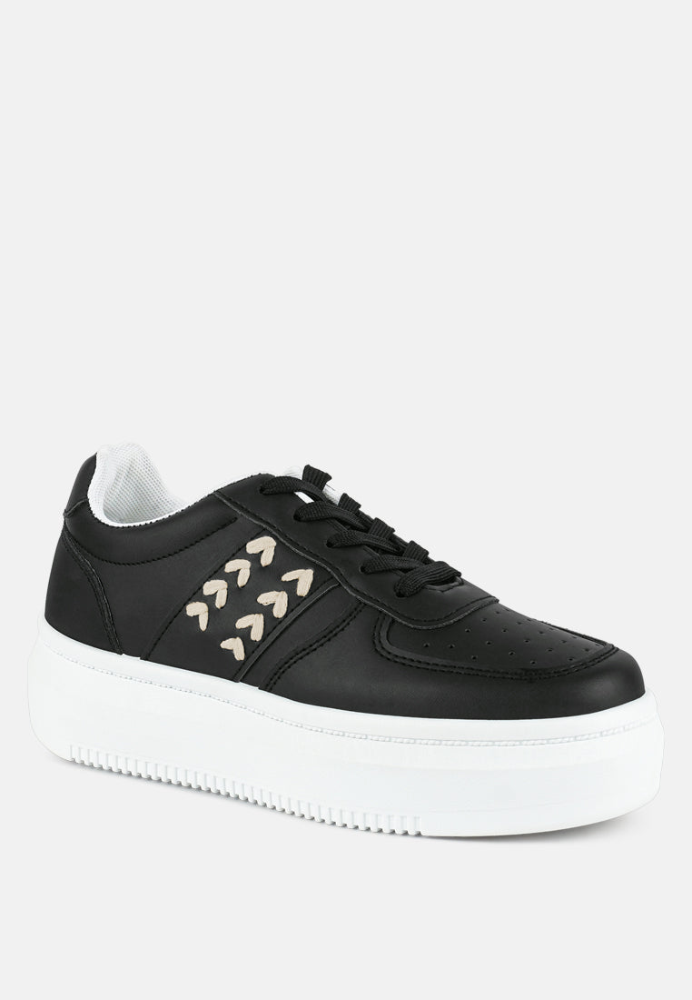 Monigue Faux Leather Cross Stitch Detail Sneakers - Tigbul's Variety Fashion Shop