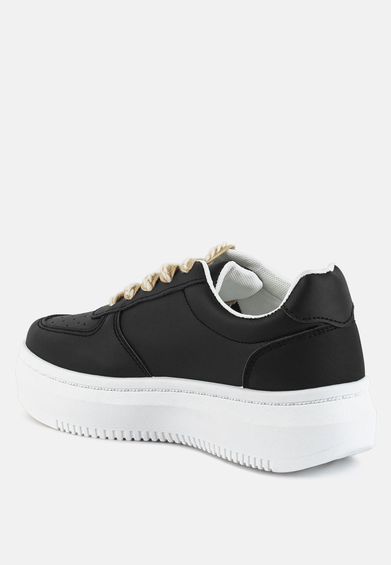 Monigue Faux Leather Cross Stitch Detail Sneakers - Tigbul's Variety Fashion Shop