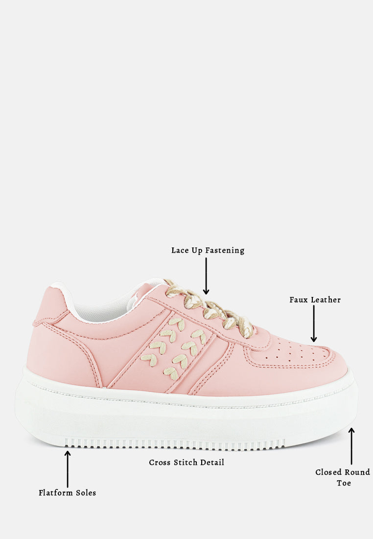 Monigue Faux Leather Cross Stitch Detail Sneakers - Tigbul's Variety Fashion Shop