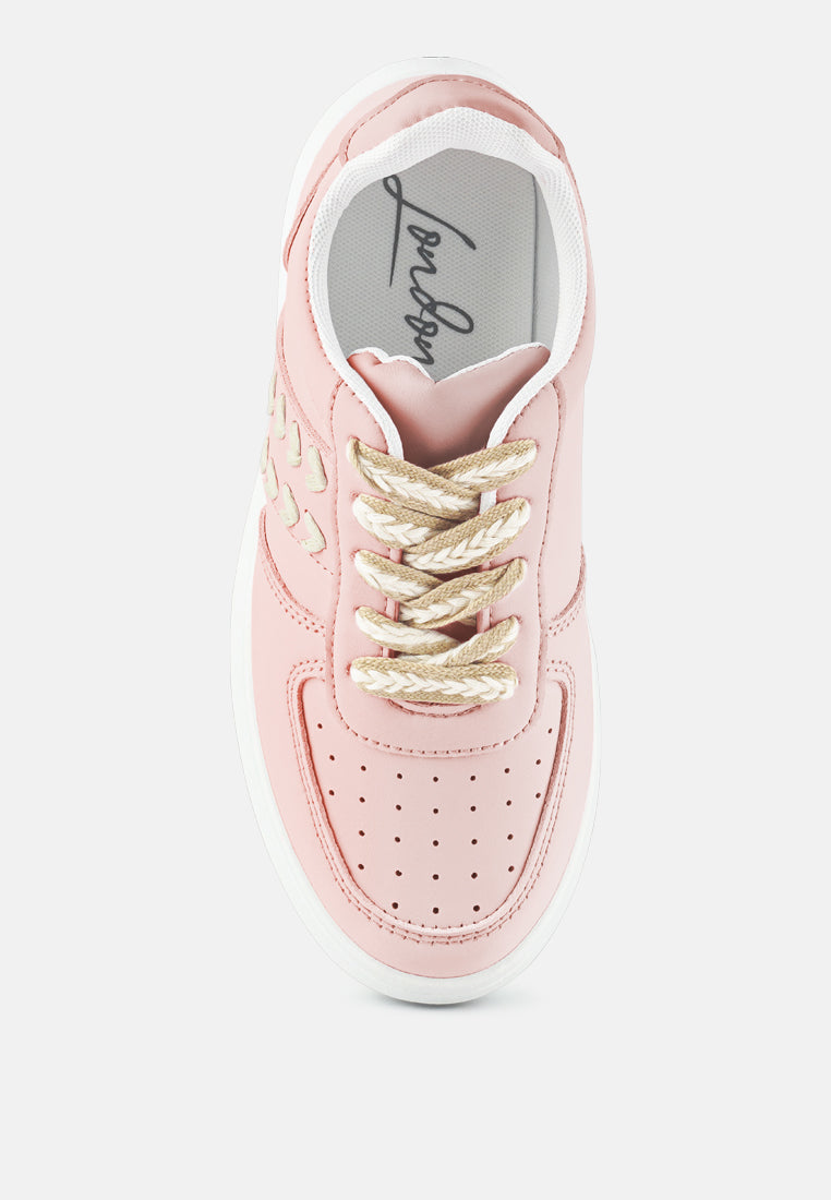 Monigue Faux Leather Cross Stitch Detail Sneakers - Tigbul's Variety Fashion Shop