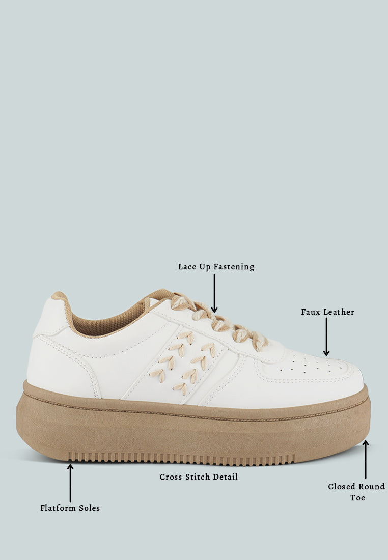 Monigue Faux Leather Cross Stitch Detail Sneakers - Tigbul's Variety Fashion Shop