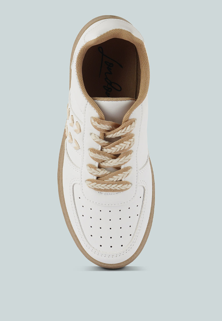 Monigue Faux Leather Cross Stitch Detail Sneakers - Tigbul's Variety Fashion Shop