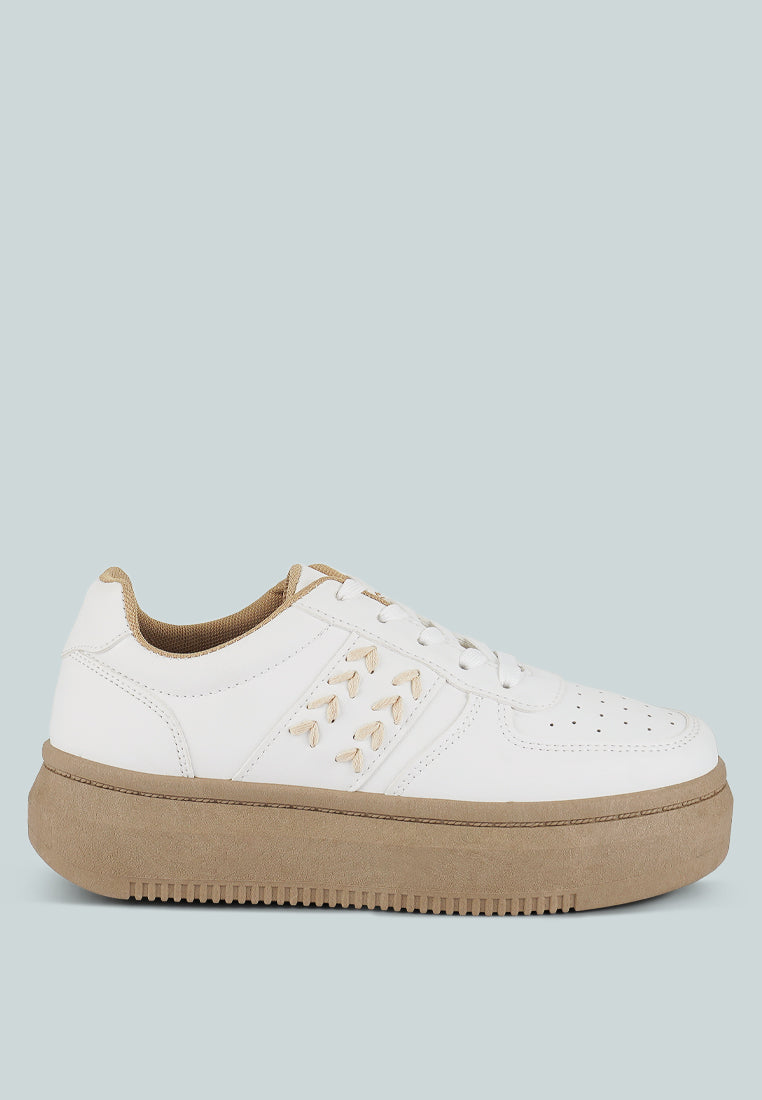 Monigue Faux Leather Cross Stitch Detail Sneakers - Tigbul's Variety Fashion Shop