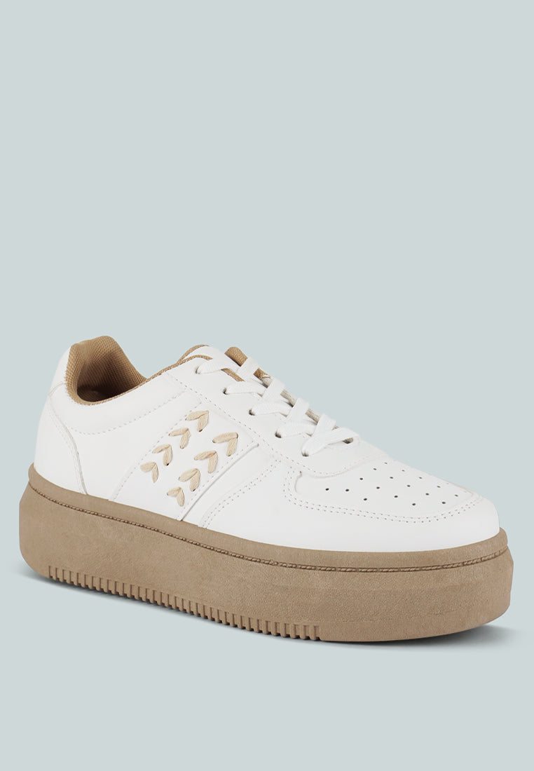Monigue Faux Leather Cross Stitch Detail Sneakers - Tigbul's Variety Fashion Shop