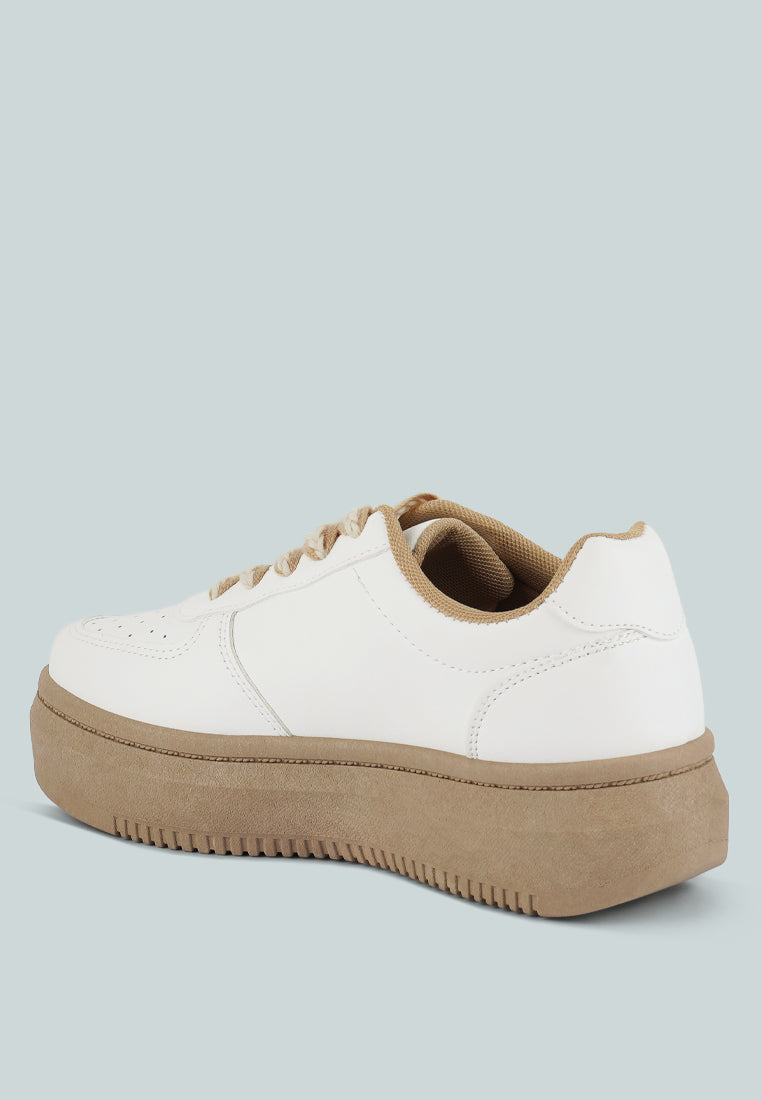 Monigue Faux Leather Cross Stitch Detail Sneakers - Tigbul's Variety Fashion Shop