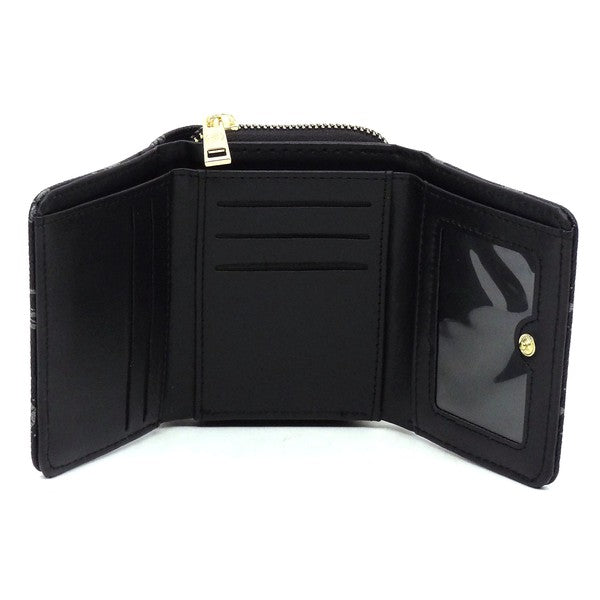 Monogram Tri-fold Wallet innen: mehrere Kartenfächer und Sichtfenster, schwarz
