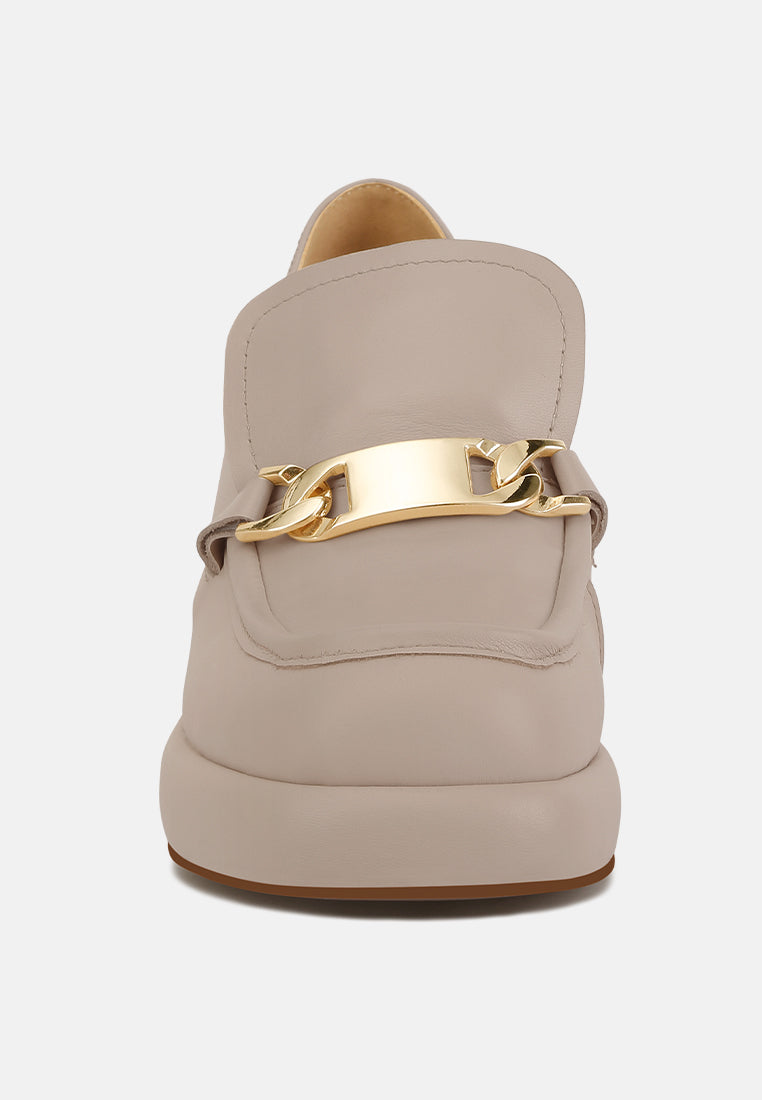 Morgan Metallic Embellishment Leather Platform Loafers - Tigbul's Variety Fashion Shop