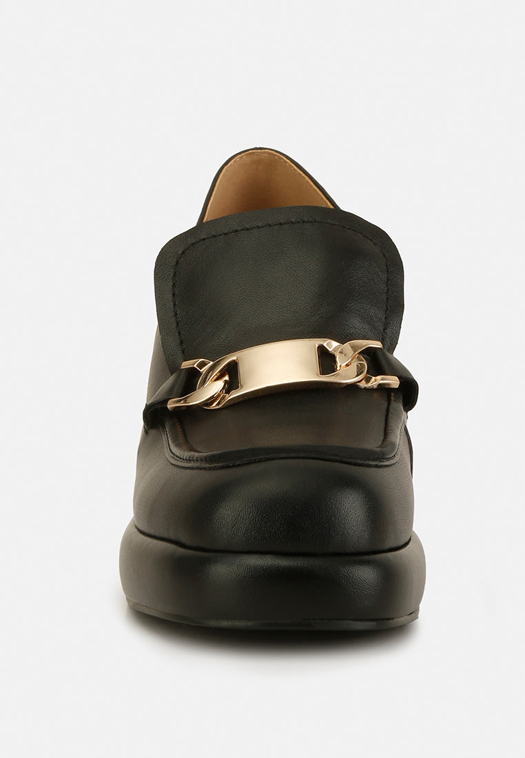 Morgan Metallic Embellishment Leather Platform Loafers - Tigbul's Variety Fashion Shop
