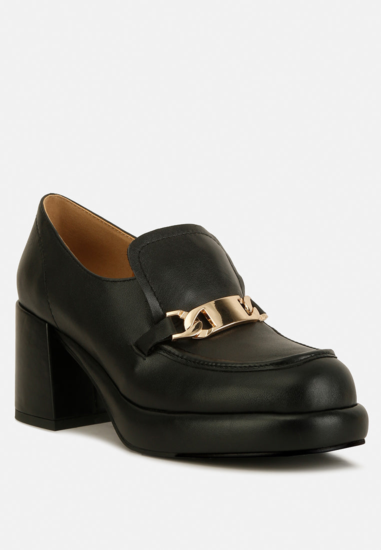 Morgan Metallic Embellishment Leather Platform Loafers - Tigbul's Variety Fashion Shop