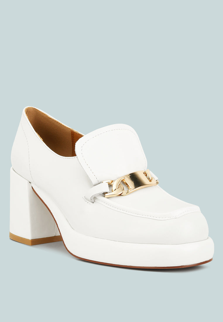 Morgan Metallic Embellishment Leather Platform Loafers - Tigbul's Variety Fashion Shop