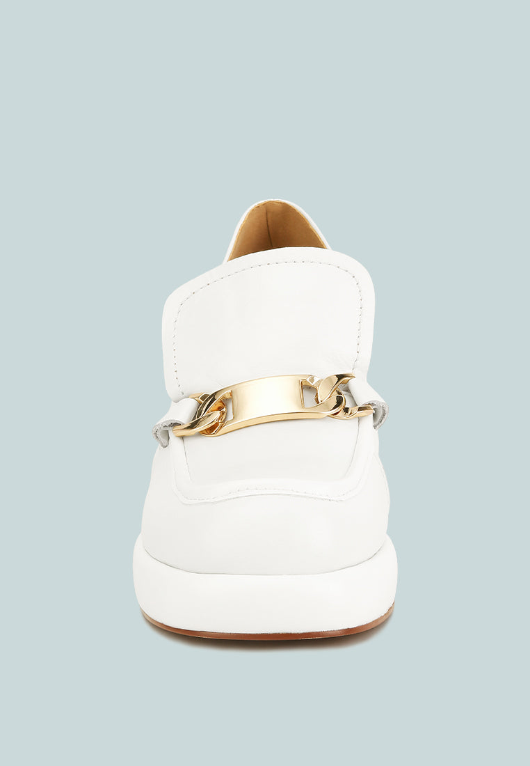 Morgan Metallic Embellishment Leather Platform Loafers - Tigbul's Variety Fashion Shop