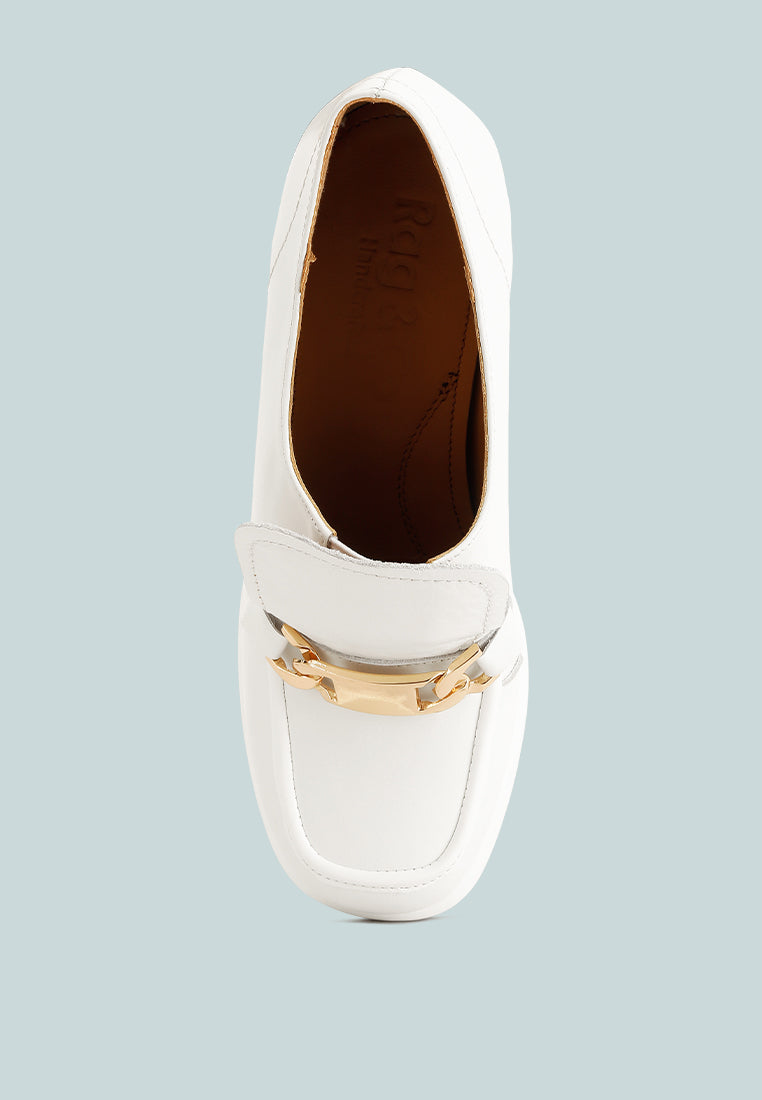 Morgan Metallic Embellishment Leather Platform Loafers - Tigbul's Variety Fashion Shop