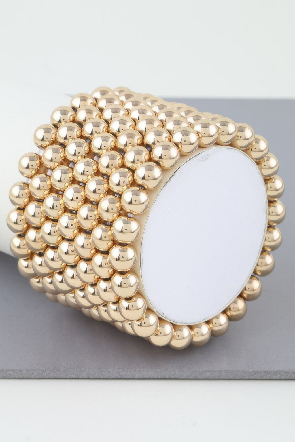 Multi Beaded Cuff Bracelet, gold tone beads with oval backing plate