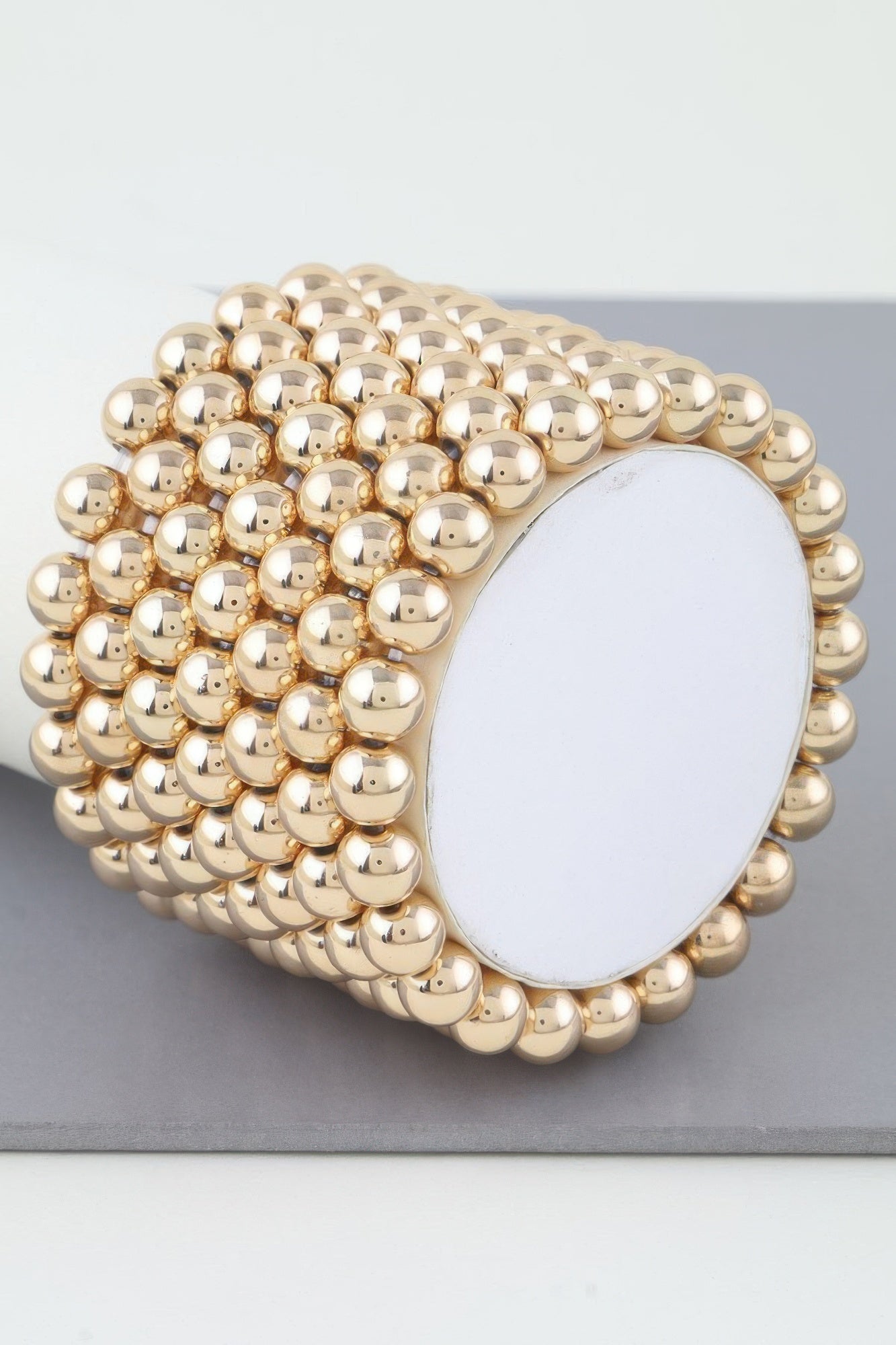 Multi Beaded Cuff Bracelet, gold tone beads with oval backing plate