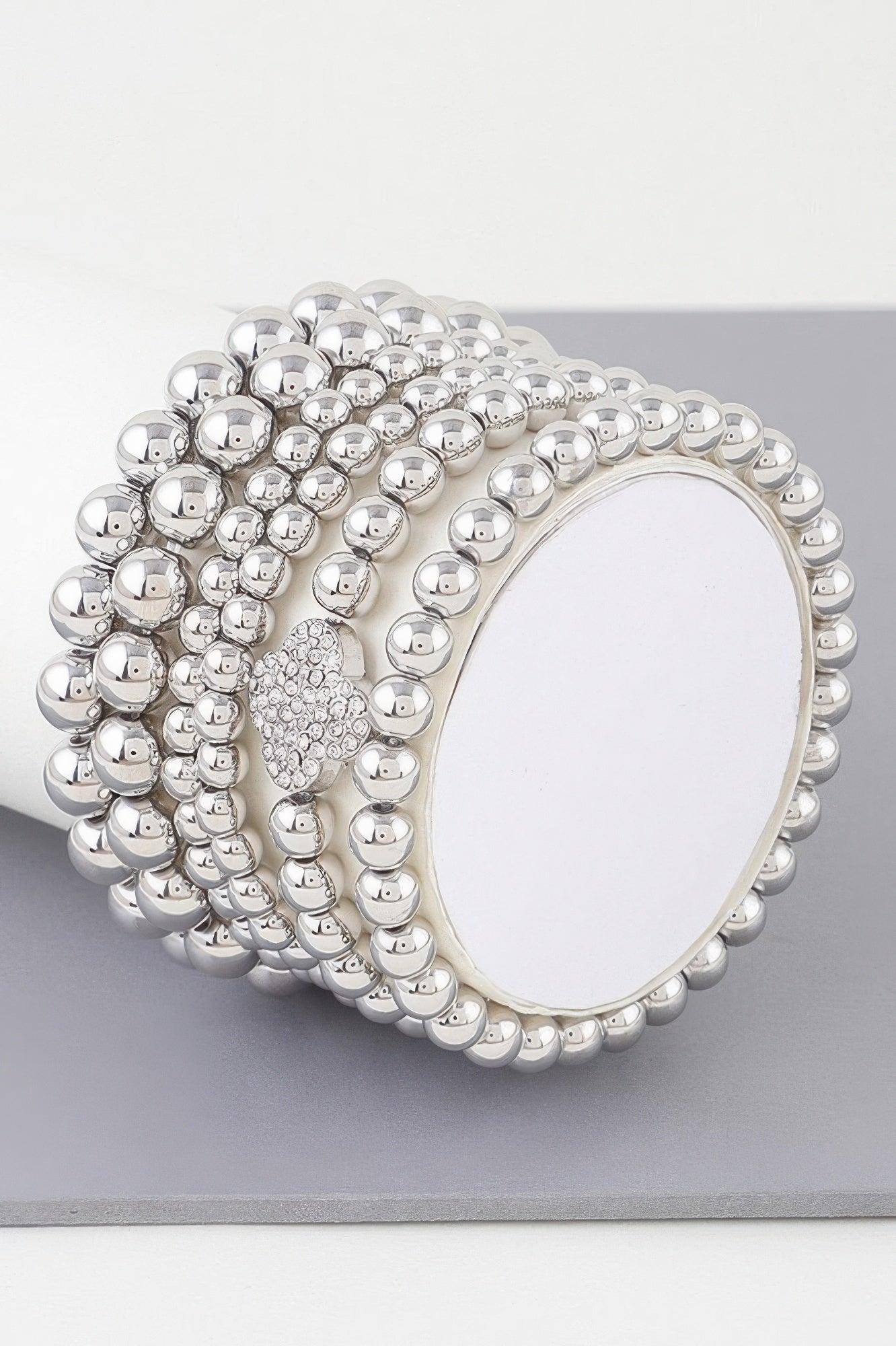 Multi bejeweled clove bead bracelet, silver-toned with faceted sparkle beads