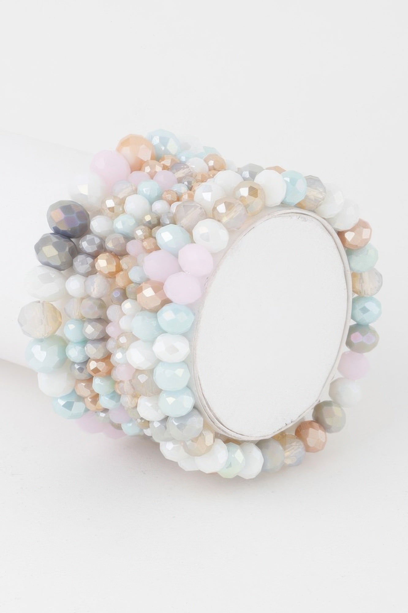 Multi crystal beaded bracelet in pastel mixed colors with oval clasp