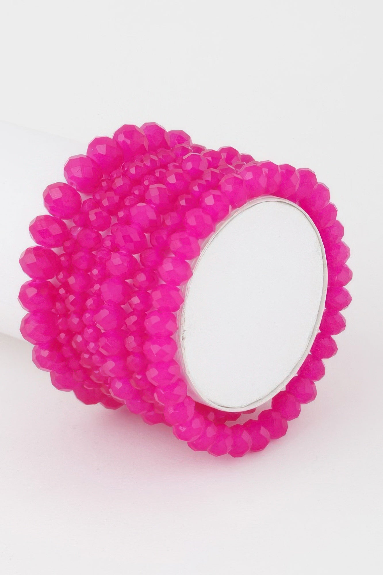 Multi crystal beaded bracelet in bright fuchsia with oval clasp detail