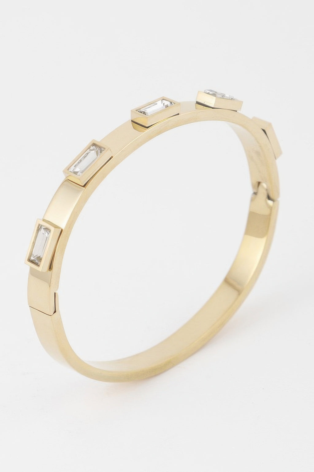 Multi Crystal Clasp Bracelet in gold with clear rectangular stones