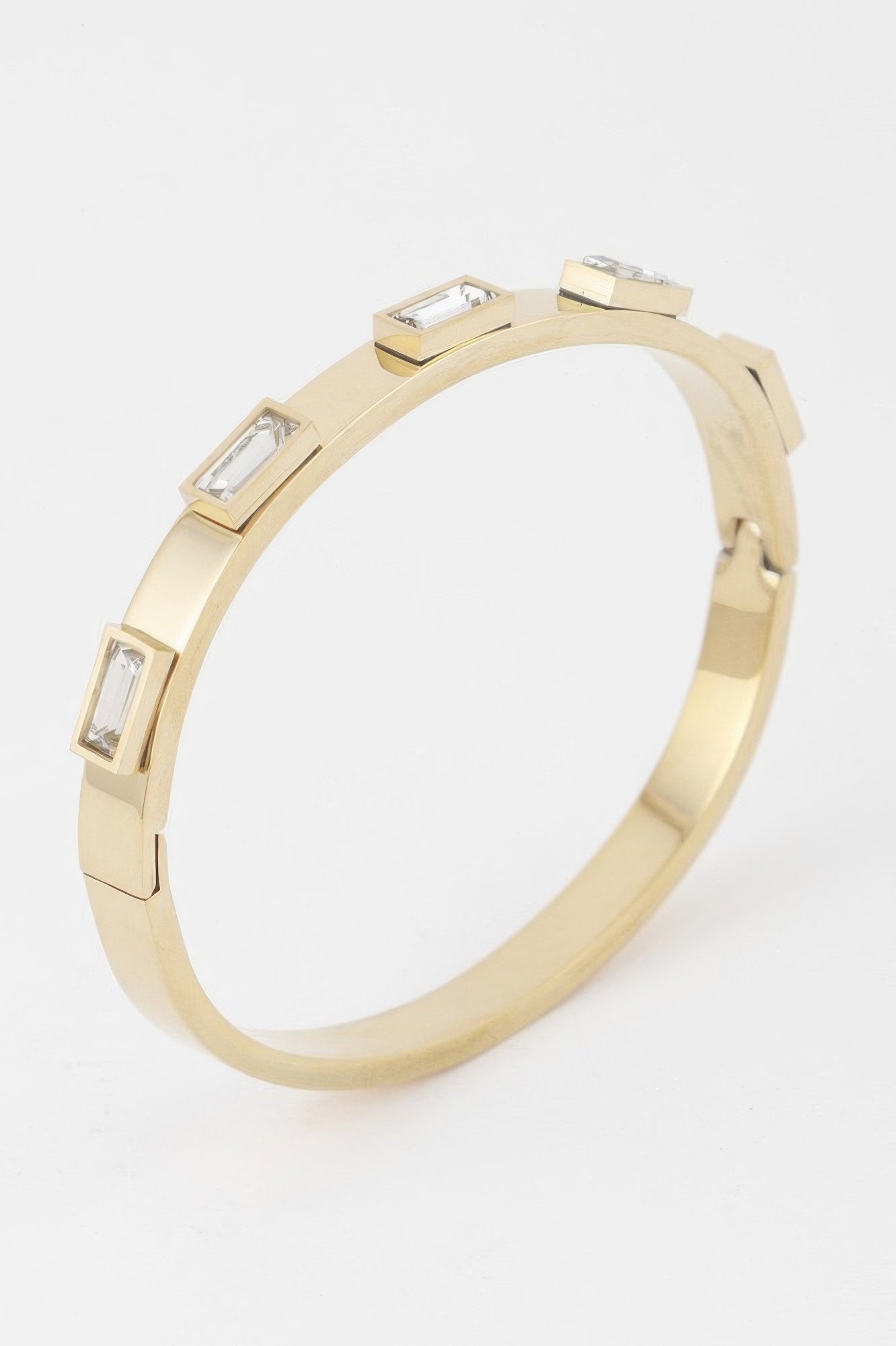 Multi Crystal Clasp Bracelet in gold with clear rectangular stones