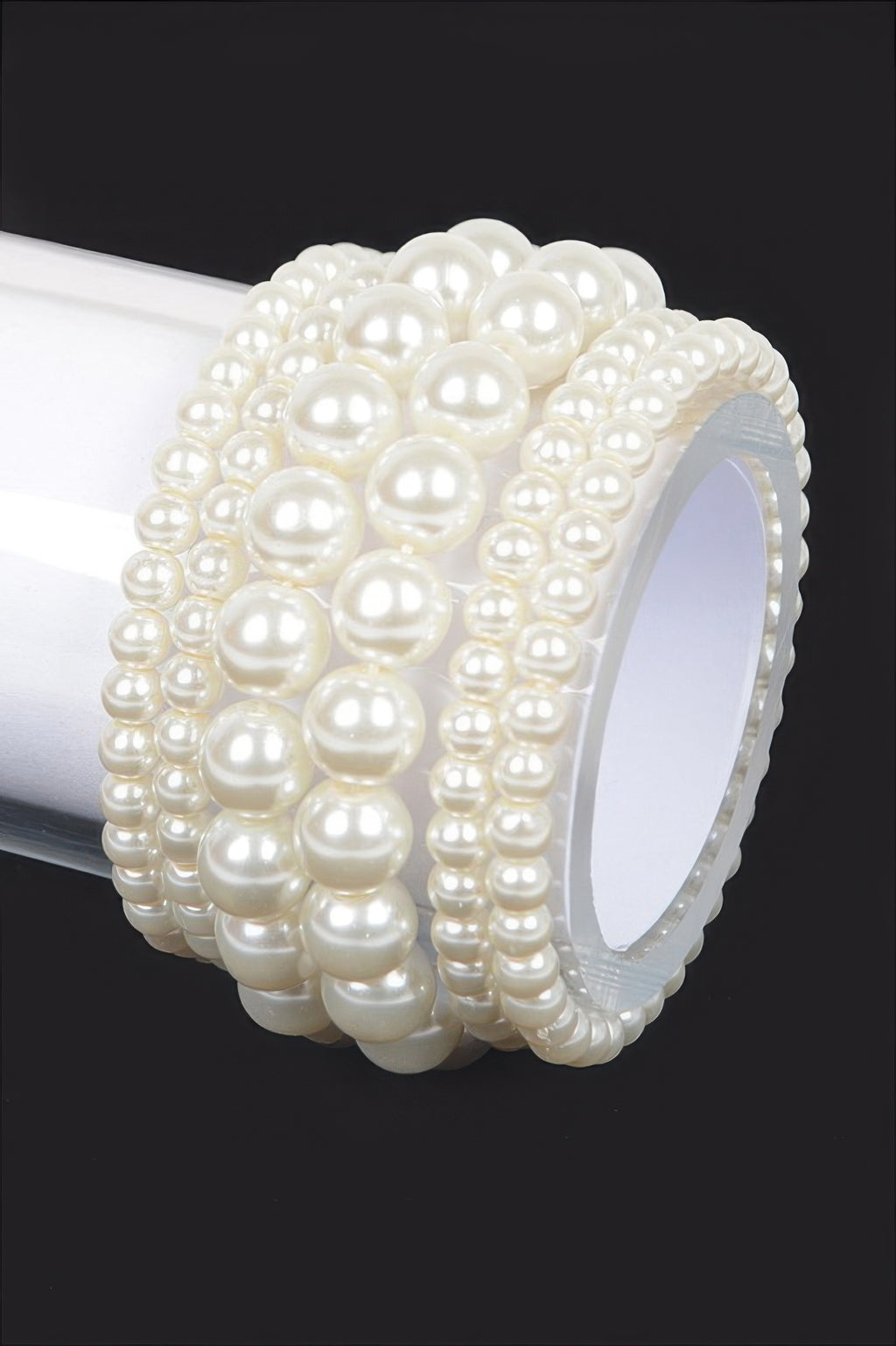 Cream faux pearl stretch bracelet with stacked round pearl rows