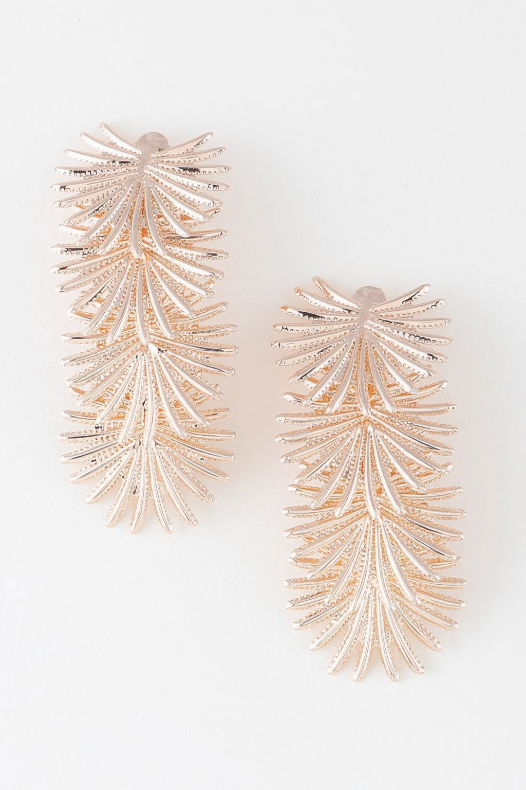 Gold multi-flare leaf drop earrings, pair with layered fan-like leaves