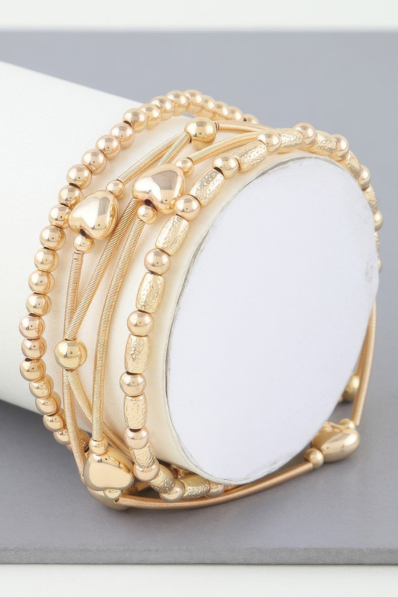 Multi Heart Coil Beaded Bracelet (Gold) with heart-shaped beads and coil design