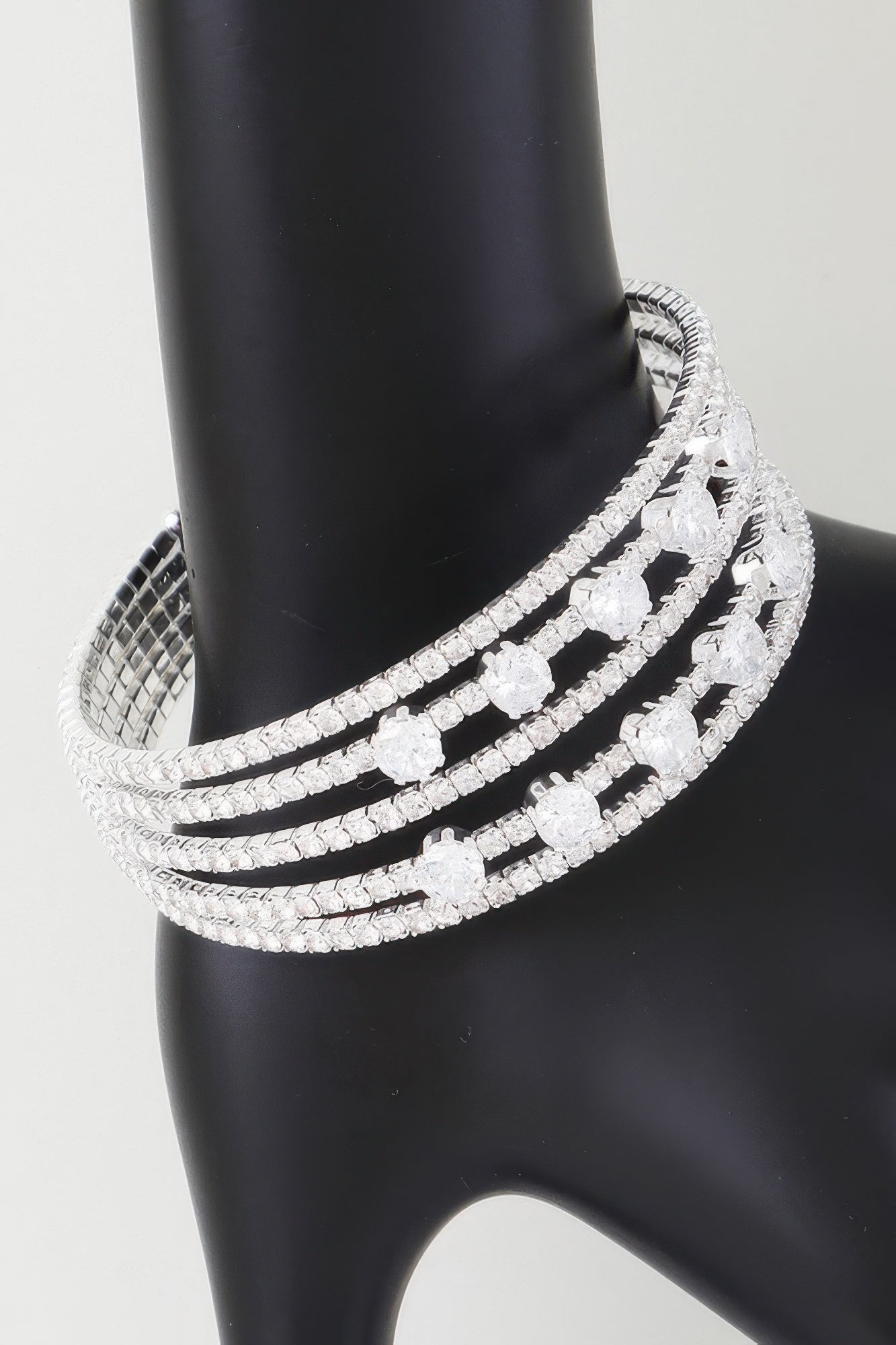 Multi Jeweled Cuff Bracelet in silver tone with clear stones, layered wrap design