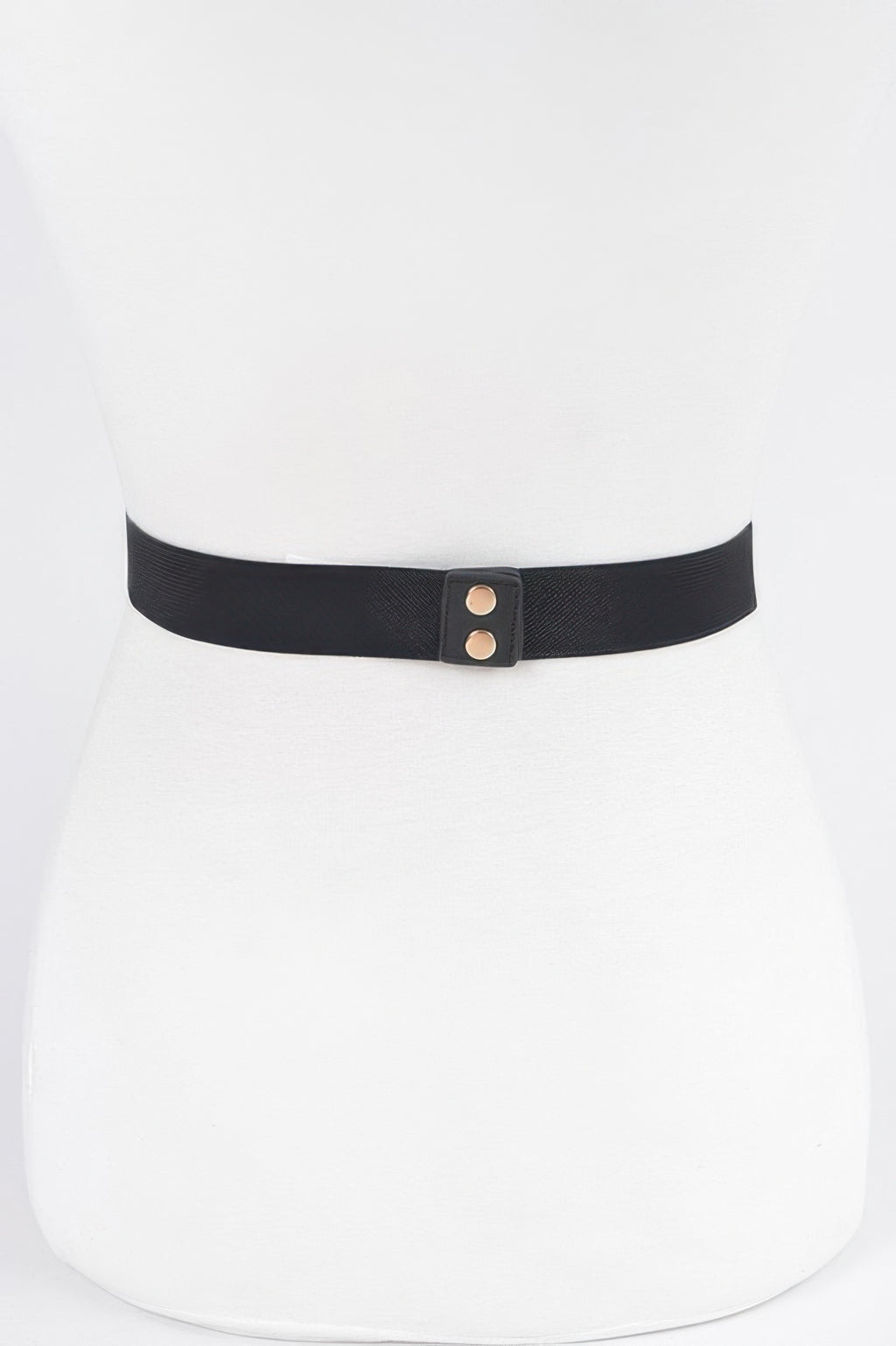 Black elastic waist belt with small gold eyelet clasp
