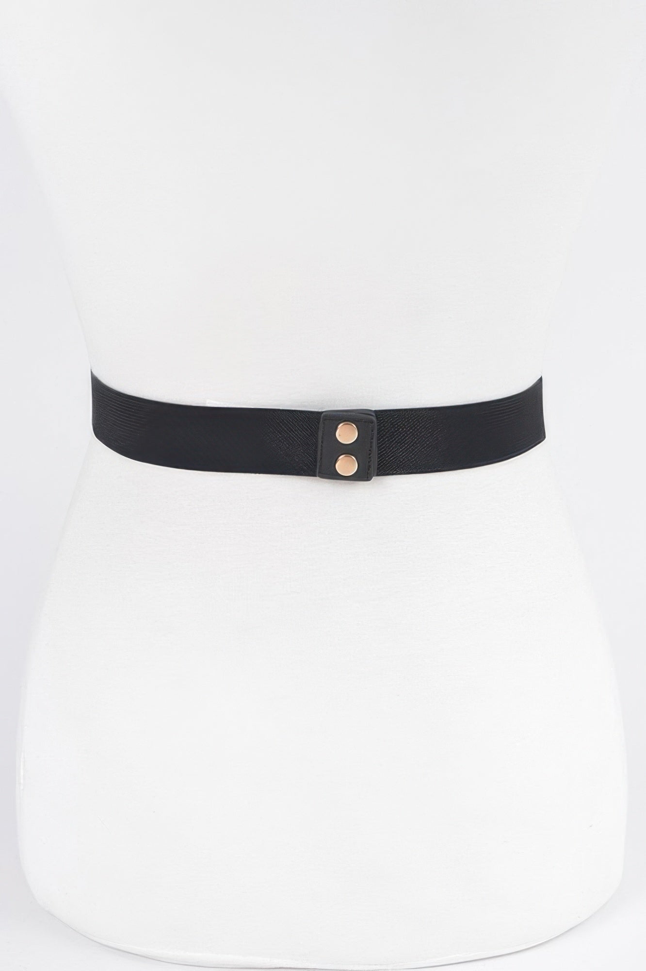 Black elastic waist belt with small gold eyelet clasp