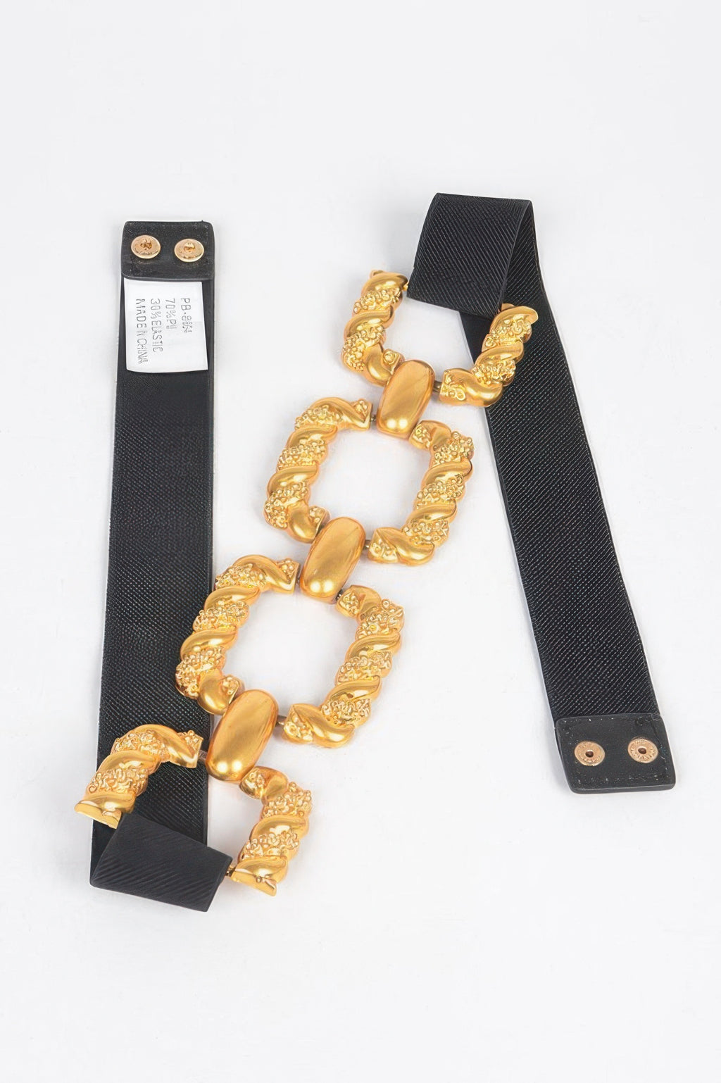 Multi buckle elastic belt with black strap and gold hardware
