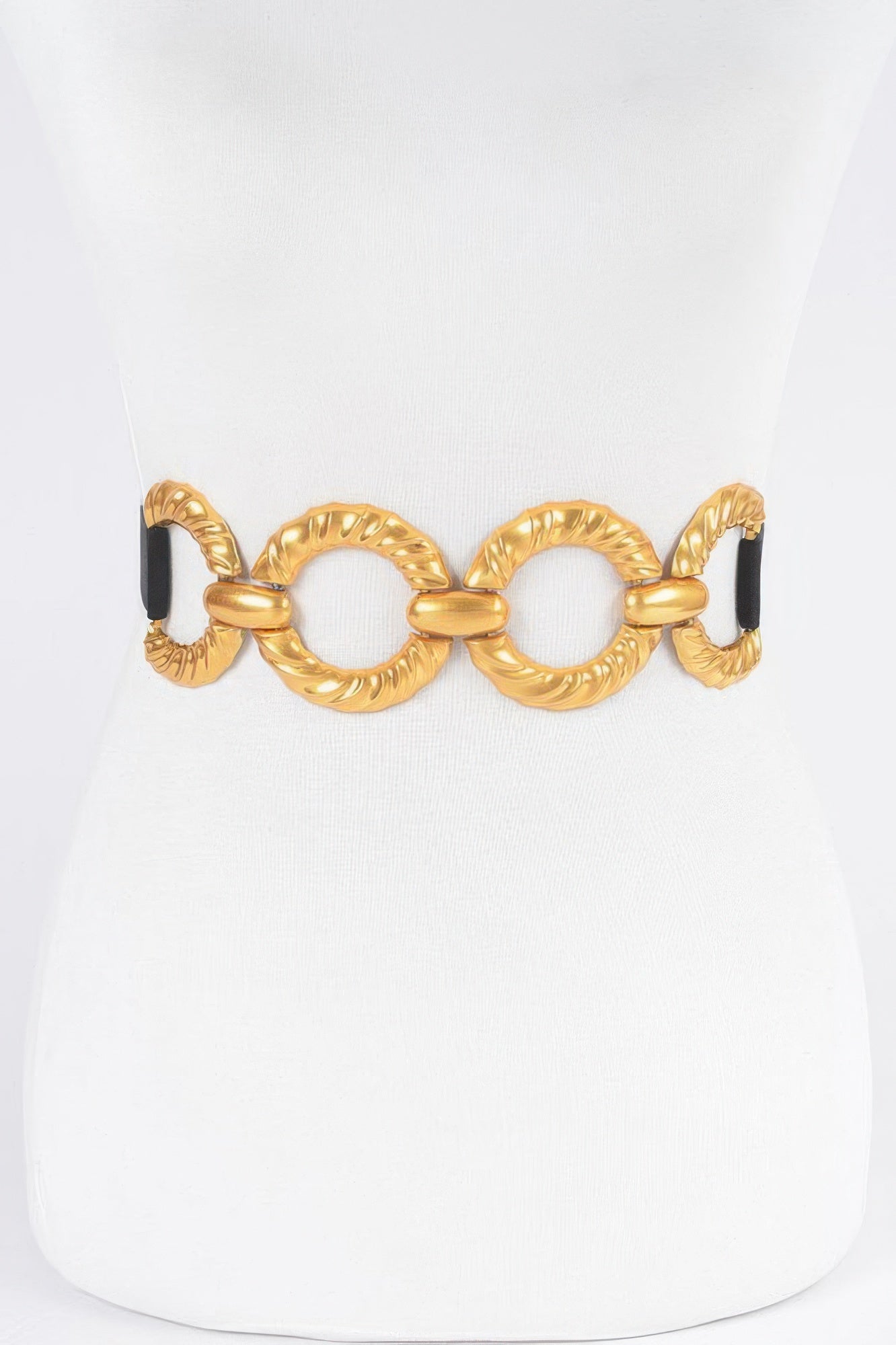 Black elastic belt with gold metal buckle links