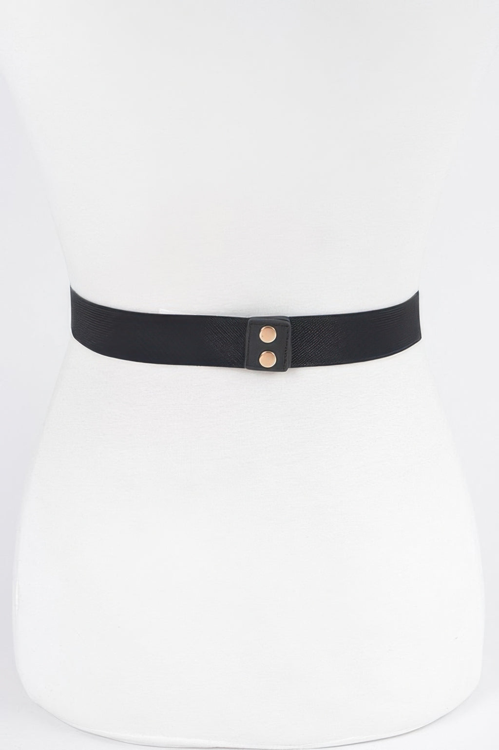 Black elastic plus size belt band with snap tab and two metal holes