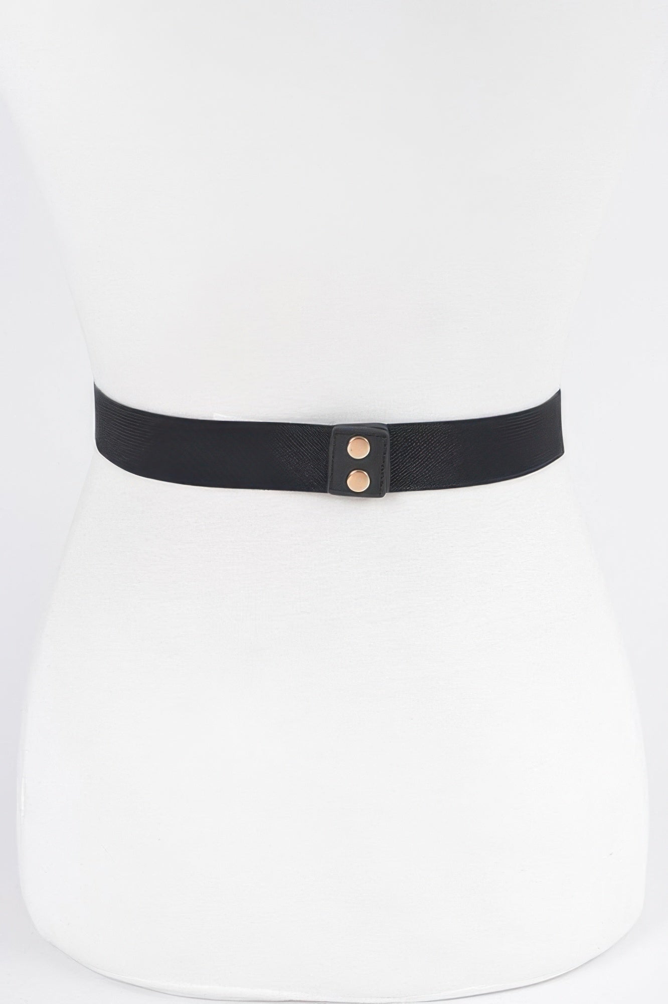 Black elastic plus size belt band with snap tab and two metal holes