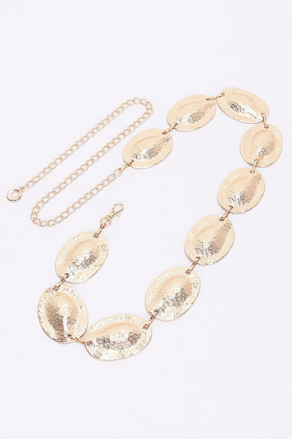 Goldener Multi Metal Chain Belt mit ovalen Plaketten und Karabinerverschlüssen