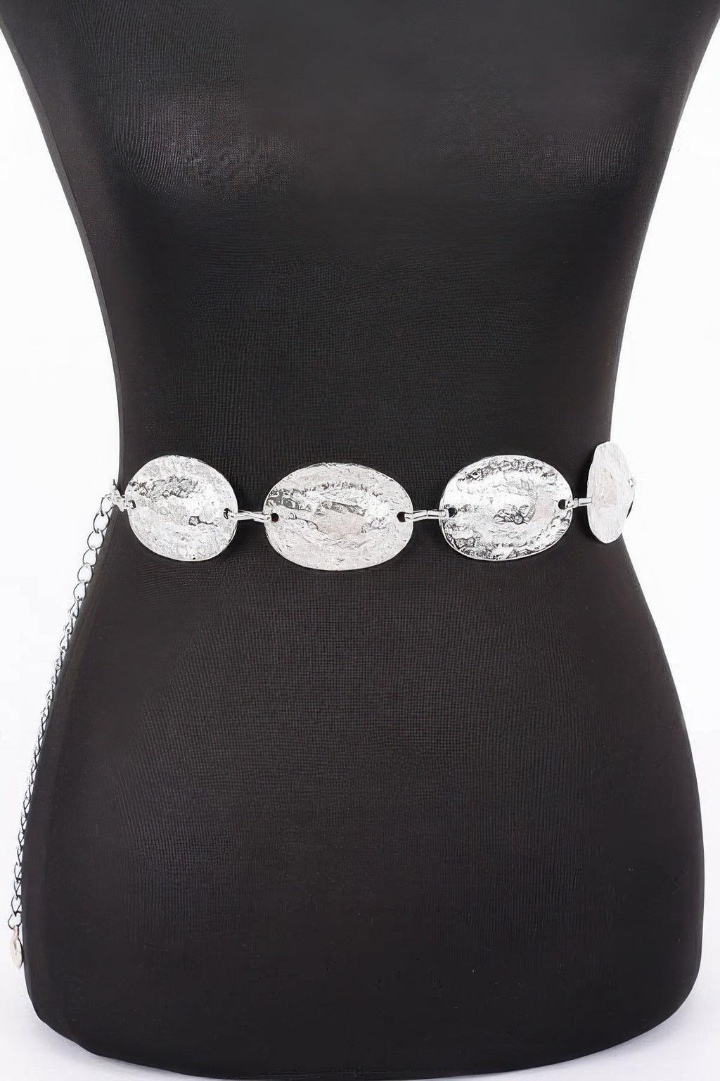 Silberner Multi Metal Chain Belt mit drei ovalen Plaketten in der Mitte